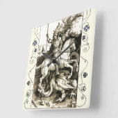 聖職者ジョージ・アンド・ドラゴン白黒 スクエア壁時計 (傾斜)