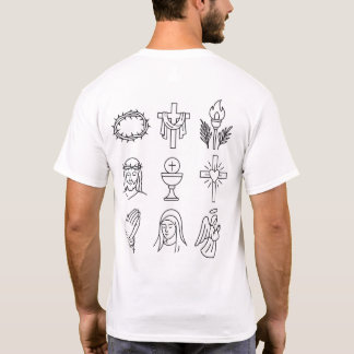 聖週間アイコン: イエス、マリア、十字架、祈り Tシャツ