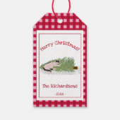 聖降誕祭おもしろいお目出とう!猫vs木の赤ギンガム ギフトタグ (正面)