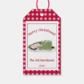 聖降誕祭おもしろいお目出とう!猫vs木の赤ギンガム ギフトタグ (裏面)