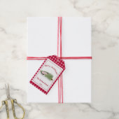 聖降誕祭おもしろいお目出とう!猫vs木の赤ギンガム ギフトタグ (より糸付き)