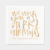 聖降誕祭お目出とうございます金ゴールド 箔ナプキン (正面)