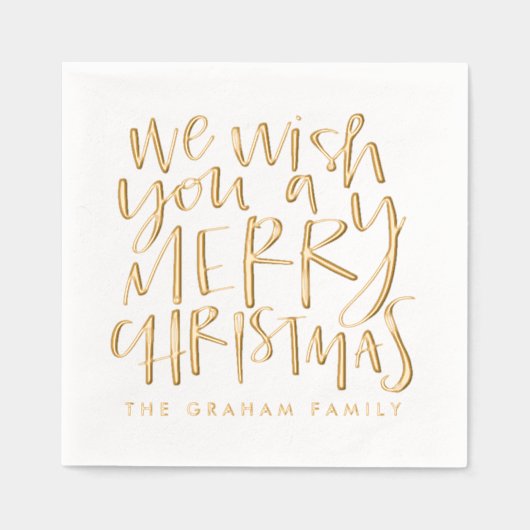 聖降誕祭お目出とうございます金ゴールド 箔ナプキン (正面)