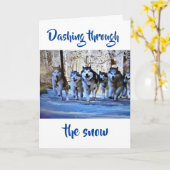 聖降誕祭お目出とうと雪の中を駆け抜ける カード (黄色い花)