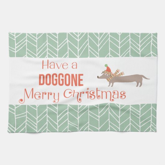 聖降誕祭お目出とうの犬 キッチンタオル (横)