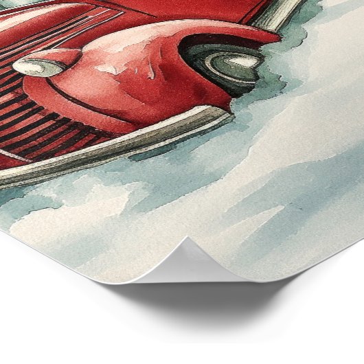 聖降誕祭お目出とうの赤いトラック ポスター (角)