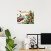 聖降誕祭お目出とうの赤いトラック ポスター (ホームオフィス)