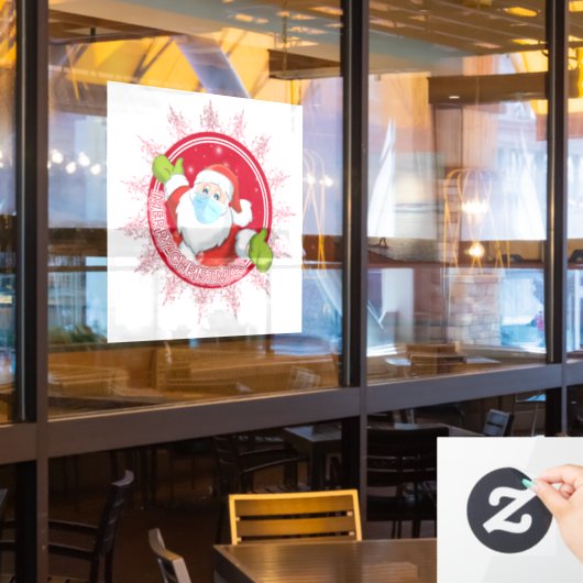 聖降誕祭お目出とうサンタクロースの窓がしがみつく ウィンドウサイン (レストラン窓)