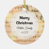 聖降誕祭お目出とうパーソナライズされたヴィンテージシート音楽 セラミックオーナメント (正面)