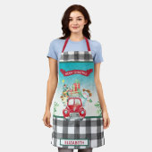 聖降誕祭お目出とうパーソナライズされた赤 エプロン (着用した状態)