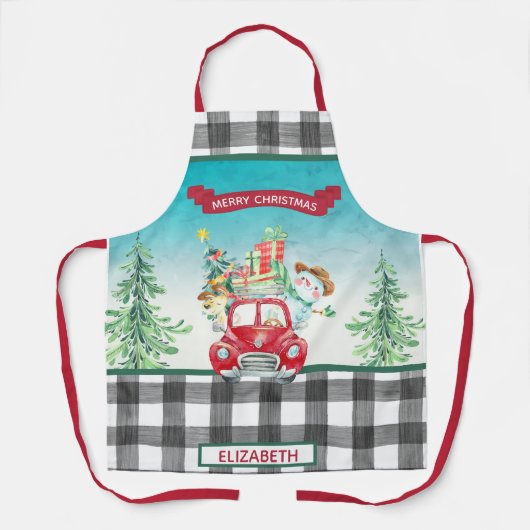 聖降誕祭お目出とうパーソナライズされた赤 エプロン (正面)