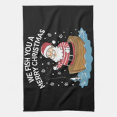 聖降誕祭お目出とう漁師魚釣り キッチンタオル (縦)