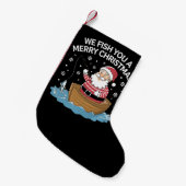 聖降誕祭お目出とう漁師魚釣り スモールクリスマスストッキング (正面 (吊り時))