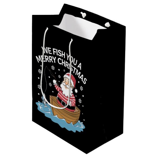 聖降誕祭お目出とう漁師魚釣り ミディアムペーパーバッグ (正面アングル)