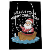 聖降誕祭お目出とう漁師魚釣り ミディアムペーパーバッグ (正面)