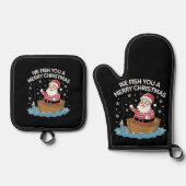 聖降誕祭お目出とう漁師魚釣り 鍋つかみ&鍋敷きセット (正面)