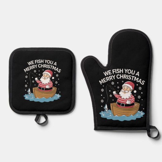 聖降誕祭お目出とう漁師魚釣り 鍋つかみ&鍋敷きセット (正面)