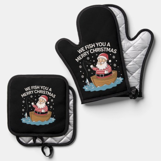 聖降誕祭お目出とう漁師魚釣り 鍋つかみ&鍋敷きセット (正面/裏面)