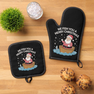 聖降誕祭お目出とう漁師魚釣り 鍋つかみ&鍋敷きセット