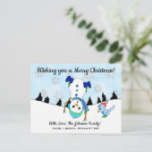 聖降誕祭お目出とう逆さまのお雪だるま ポストカード (スタンド正面)