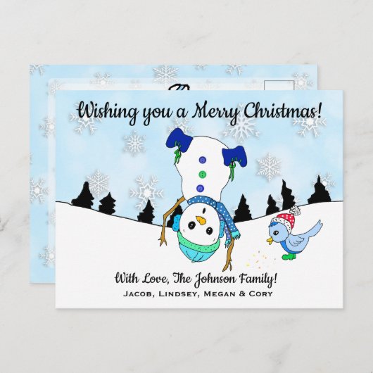 聖降誕祭お目出とう逆さまのお雪だるま ポストカード (正面/裏面)