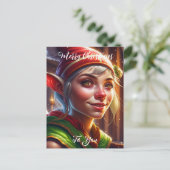 聖降誕祭お目出とう |かわいい小妖精や小人 ポストカード (スタンド正面)