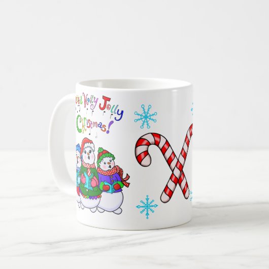 「聖降誕祭お目出とう」キャロリング・雪だるまズ・マグ コーヒーマグカップ (正面左)