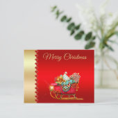 聖降誕祭お目出とう、サンタのそり、クリスマスプレゼント、赤 ポストカード (スタンド正面)