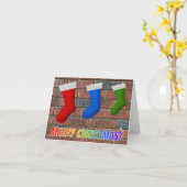 「聖降誕祭お目出とう！」 +レンガ+クリスマスストッキング カード (黄色い花)