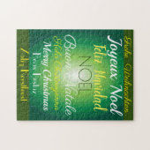 「聖降誕祭お目出とう！」 緑の多くの言語で ジグソーパズル (横)