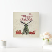 聖降誕祭お目出とう、聖降誕祭の木々、プレゼント、そり  スクエア壁時計 (ホーム)