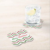 「聖降誕祭お目出とう！」赤と緑の波線パターン ペーパーコースター (インサイチュ)