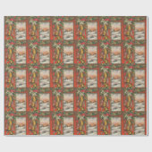 聖降誕祭お目出とう、鐘と雪の降る村 ラッピングペーパー (フラット)