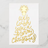 聖降誕祭お目出度うタイポグラフィ金ゴールド 箔シーズンカード (正面)
