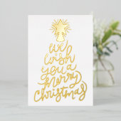聖降誕祭お目出度うタイポグラフィ金ゴールド 箔シーズンカード (立ち正面)