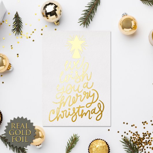 聖降誕祭お目出度うタイポグラフィ金ゴールド 箔シーズンカード