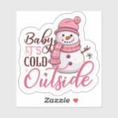 聖降誕祭お目出度うピンクの雪だるまうれしいお二人 シール (シート)