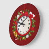 聖降誕祭お目出度うリースと新年 ラージ壁時計 (傾斜)