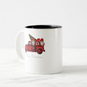 聖降誕祭お目出度う三人の格言と赤いトラックに ツートーンマグカップ (正面左)