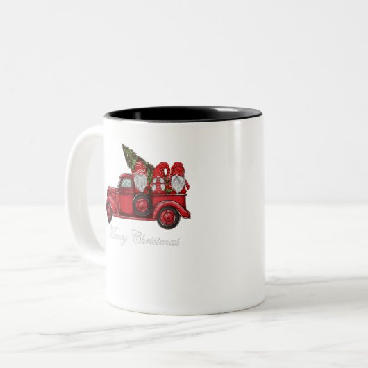 聖降誕祭お目出度う三人の格言と赤いトラックに ツートーンマグカップ (正面左)
