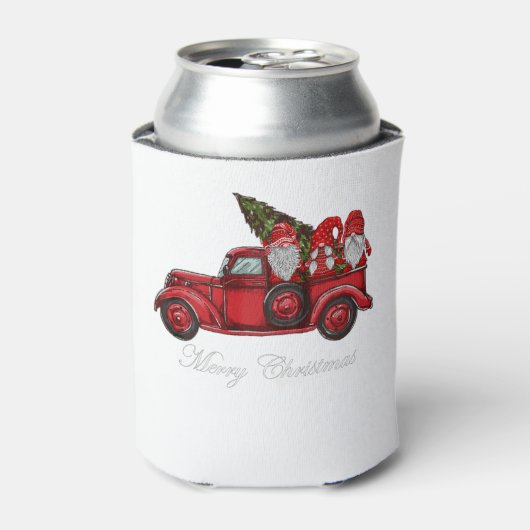 聖降誕祭お目出度う三人の格言と赤いトラックに 缶クーラー (缶正面)