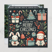 聖降誕祭お目出度う可愛いサンタバニー シーズンカード (正面/裏面)