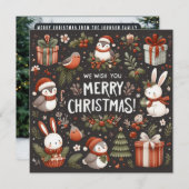 聖降誕祭お目出度う可愛いサンタバニー シーズンカード (正面/裏面)