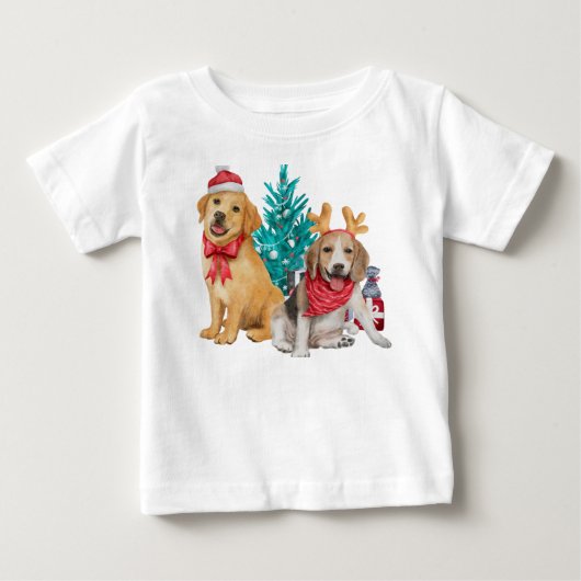 聖降誕祭お目出度う可愛い犬 ベビーTシャツ (正面)