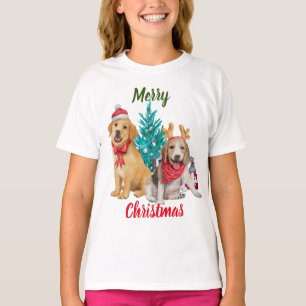 聖降誕祭お目出度う可愛い犬 Tシャツ