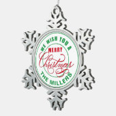 聖降誕祭お目出度う名前をカスタムする スノーフレークピューターオーナメント (右)