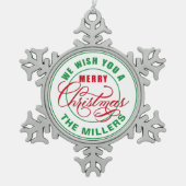 聖降誕祭お目出度う名前をカスタムする スノーフレークピューターオーナメント (正面)