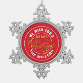 聖降誕祭お目出度う名前をカスタムする スノーフレークピューターオーナメント (正面)