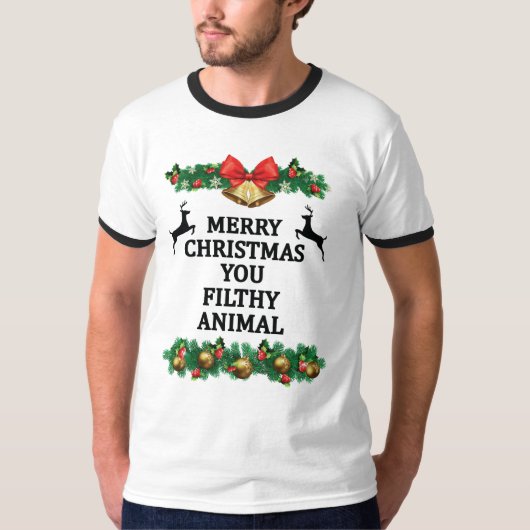 聖降誕祭お目出度う汚い動物 Tシャツ (正面)