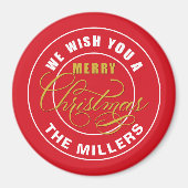 聖降誕祭お目出度う赤名前をカスタムする マグネット (正面)